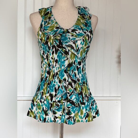 Fred David Stretch Ruffle Crinkle Paint Splash Blouse Size small - Picture 1 of 6